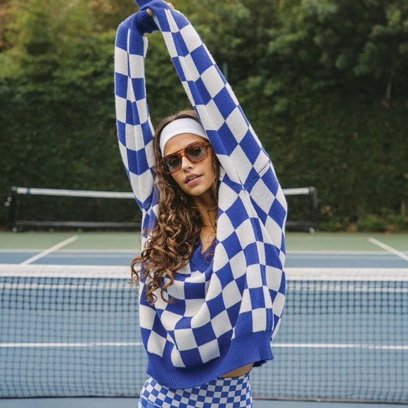 Beach Riot Sweaters - Beach Riot Blue Checkered Joey Sweater — Size M
